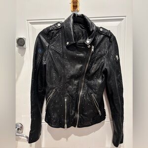 MAURITIUS Black Leather Saddy Studded Moto Jacket Size